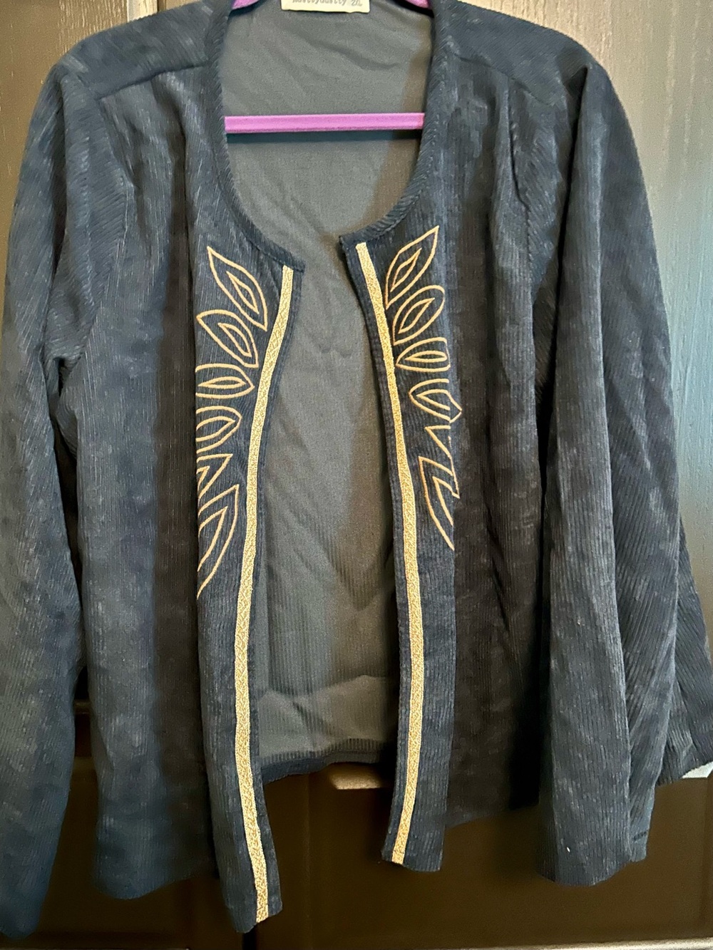 Slate Blue Embroidered Open-Front Jacket - Picture 2 of 4